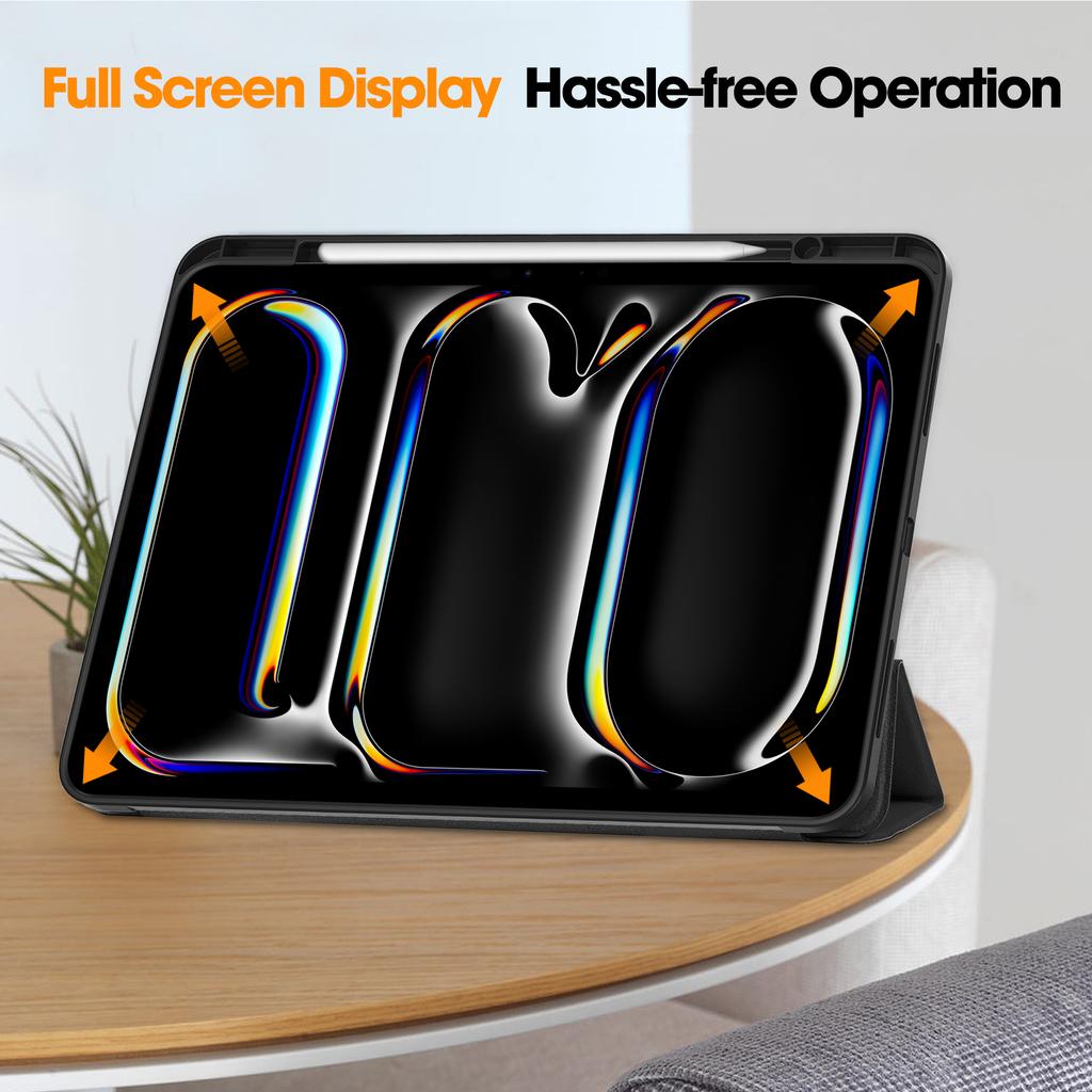 For iPad Pro 13 (2024) Stand Case Shock-Absorbent Leather Tablet Cover with Pen Slot