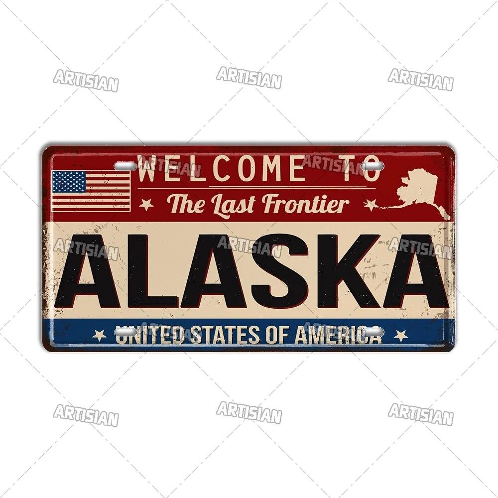 Artisian USA License Plate US Welcome To Metal Sign Landmark City State Decorative Plaque Wall Decor Garage Bar Pub Club Hotel