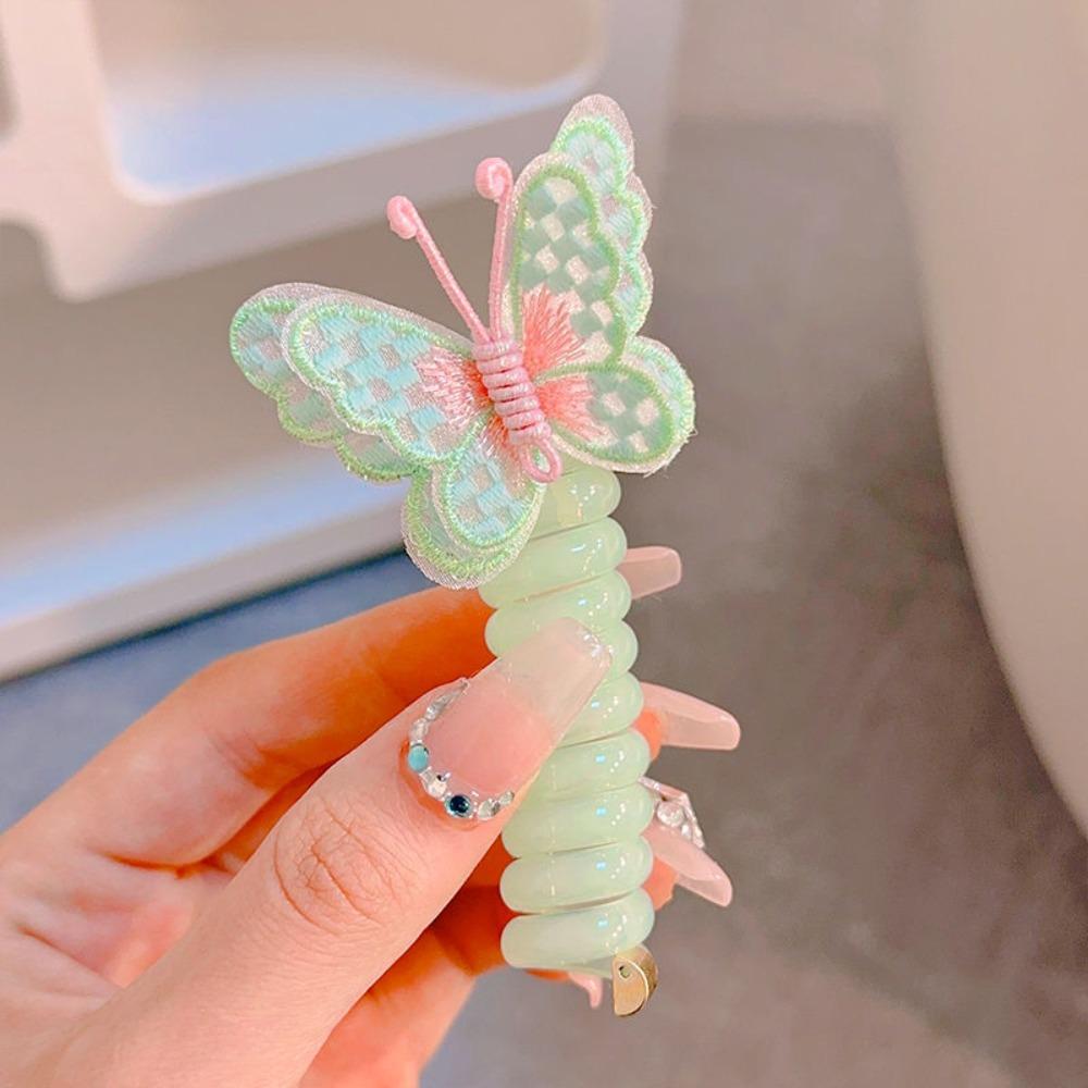 Вышитая телефонная линия, веревка для волос, прямая бабочка, держатель для хвоста, кольцо для волос в форме бабочки, вечерние