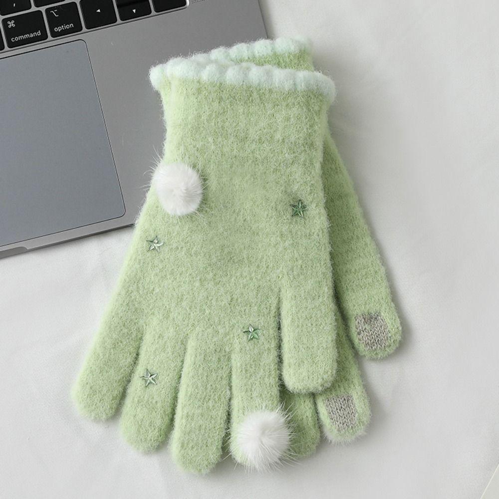 Korean Style Full Fingers Mittens Touch-screen Girls Winter Gloves Warm Knitted Gloves Cycling