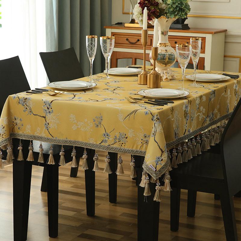 European Luxury Tassels Embroidered Tablecloth, Rectangular, Square, Round, Dining Coffee Table Cover, Party Event Decor