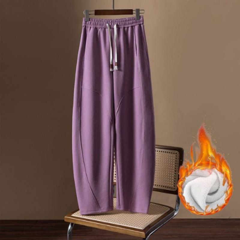 Женские осенне-зимние брюки нового стиля на флисовой подкладке, свободные, с высокой посадкой, типа «бананы», модные, повседневные, на кулиске, с эластичной талией, гаремные