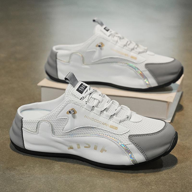 Модная мужская обувь больших размеров Летние мужские полушлепанцы Baotou Дышащие сетчатые повседневные шлепанцы Нескользящие мужские спортивные шлепанцы Удобные шлепанцы