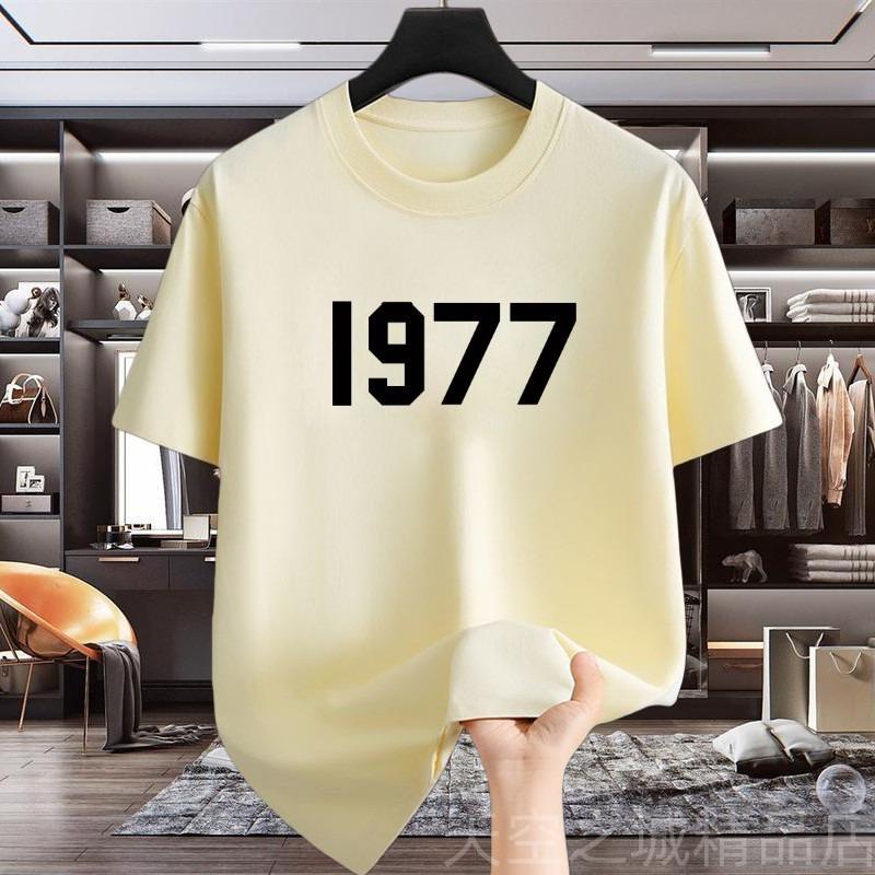 New Summer Unisexs Pure Cotton Tshirt 1977 Shortsleeved Ins Base American Loose Casual and Versatile Trendy Brand Halfsleeved