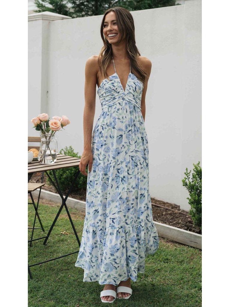 2024 Модное женское длинное платье с открытыми плечами и V-образным вырезом