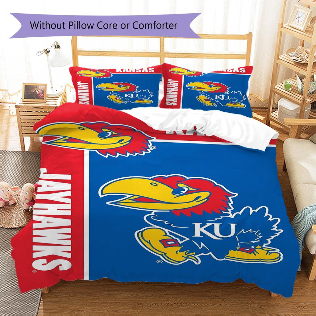 Kansas Jayhawks Pattern Bedding Set Quilt Cover Pillowcase Home Decor Gift (1 * duvet cover + 2 * pillowcase, without core)