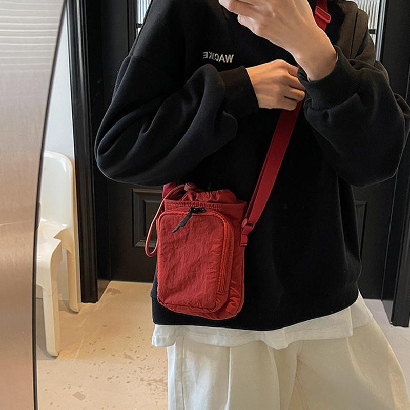 Mini Canvas Bag Women's Simple Casual Lightweight Mobile Phone Small Square Bag Drawstring Bundle One Shoulder Crossbody Bag KTB