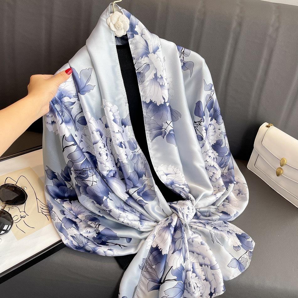 180*90CM Fashion Dustproof Big Bandanna Popular Satin Finish Silk Shawls Scarves Luxury Print Sunscreen Beach Towel