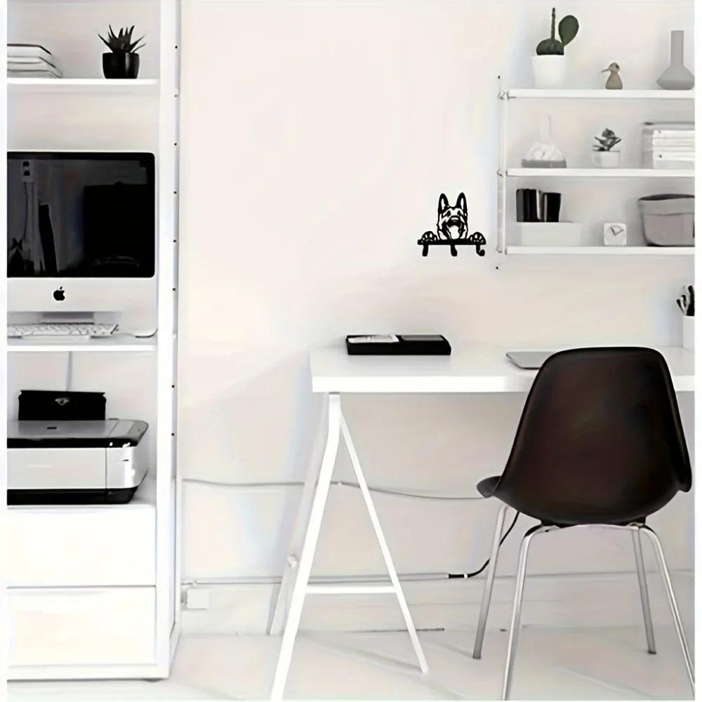 Настенный крючок с изображением немецкой овчарки, черная металлическая вешалка для ключей и поводка с 3 крючками, идеально подходит для кухни, ванной комнаты и спальни