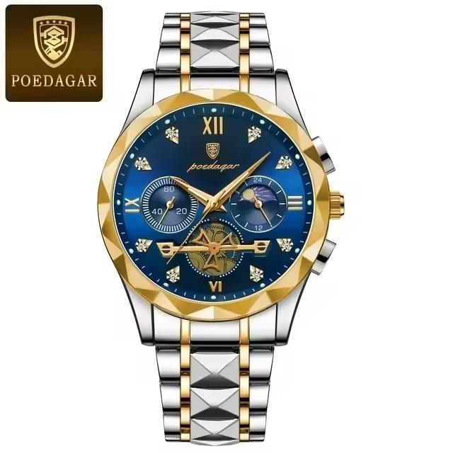 Poedagar 996 Hot Sale Men Quartz Watch Stainless Steel Strap Waterproof Luminous Hands Business Casual Male Wristwatch
