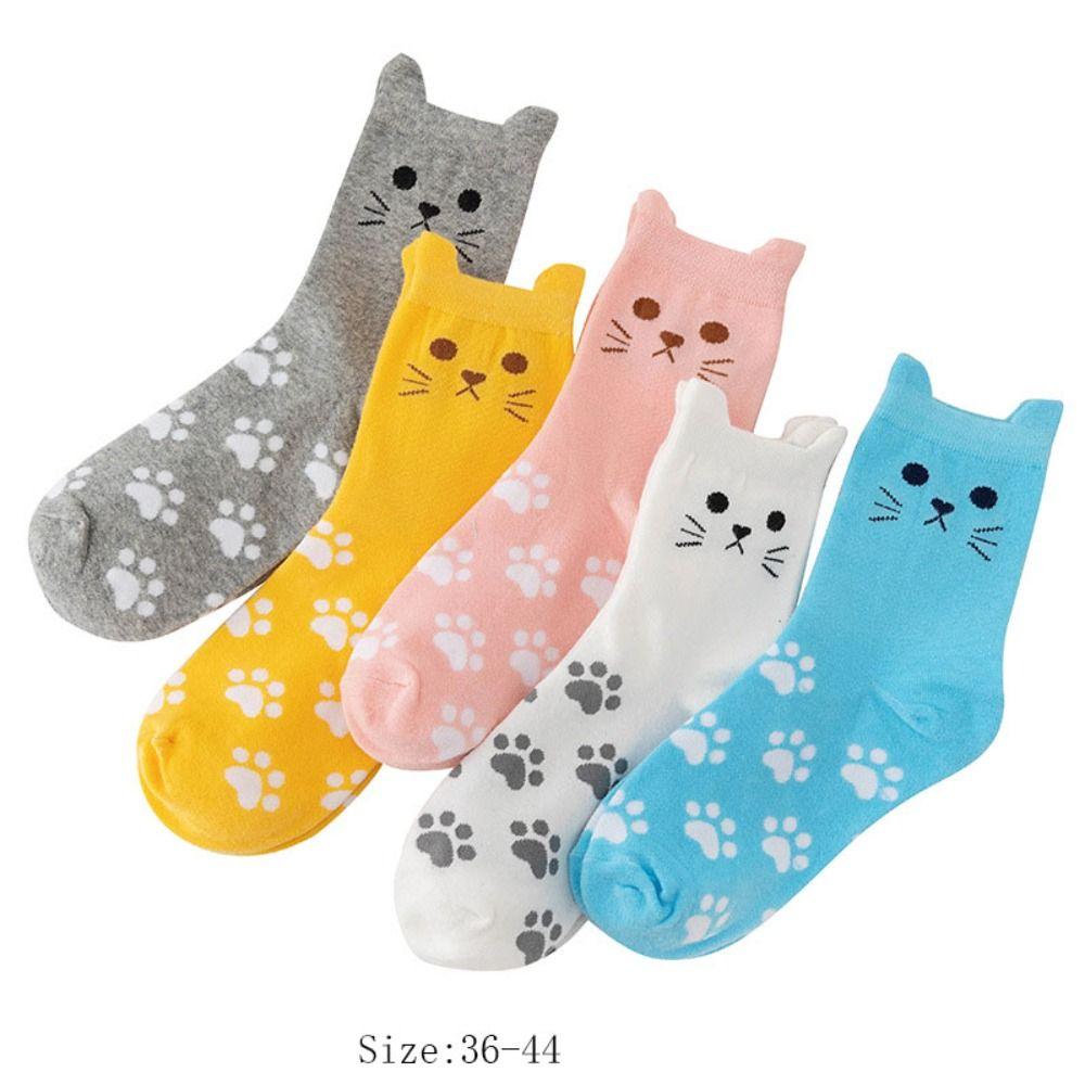 Breathable Medium Tube Socks Polyester Cotton Warm Knitting Socks New Winter Cat Paw Socks  Women