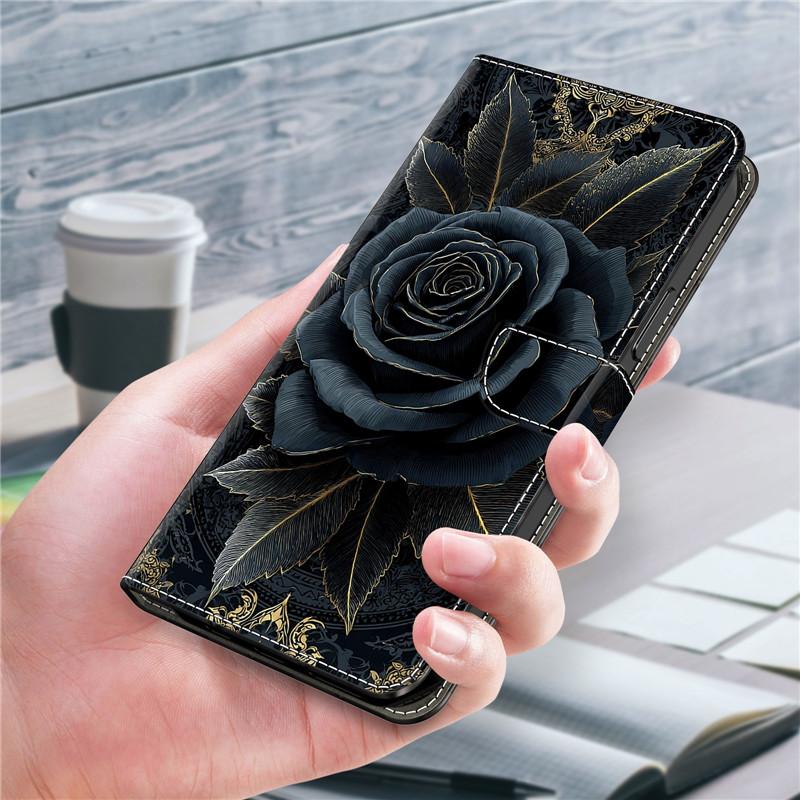 Кожаный чехол-портмоне для IPhone 17E 16E AIR 17 16 15 14 Plus Pro Max, чехол-книжка, магнитный кошелек, чехол с рисунком Цветы Олень Funda