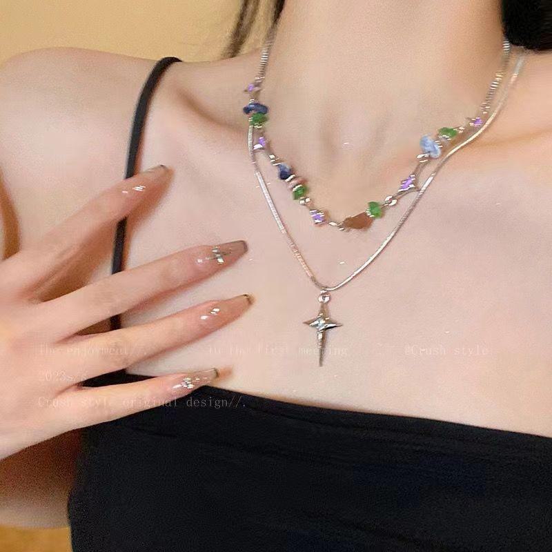 Double-Layer Rose Zircon Sweater Necklace: Elegant Summer Clavicle Chain, Women's Light Luxury High-End Accessory.