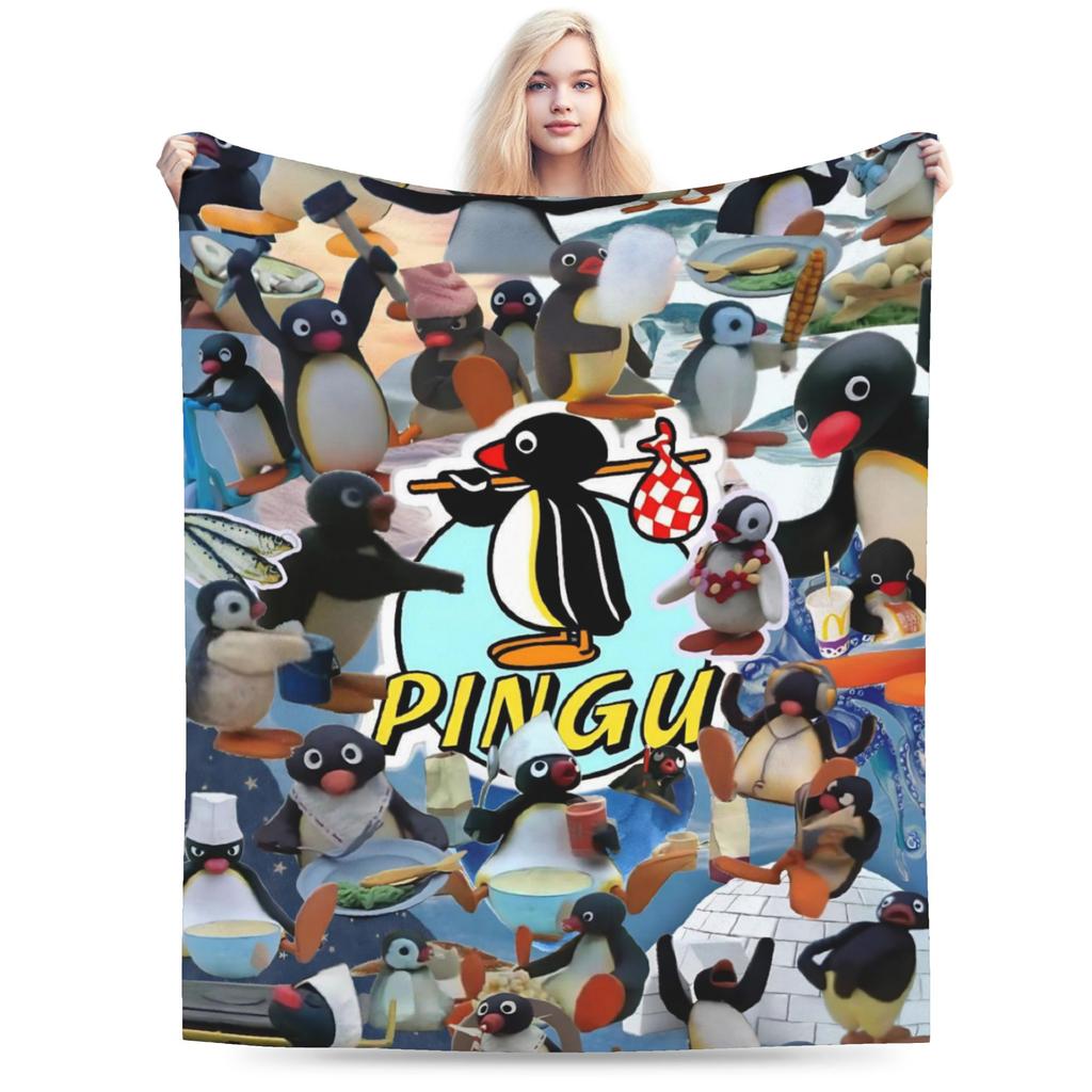 Noot Pingu Fleece Throw Blankets Penguin Cartoon Blankets for Bedding Couch Ultra-Soft Bedding Throws