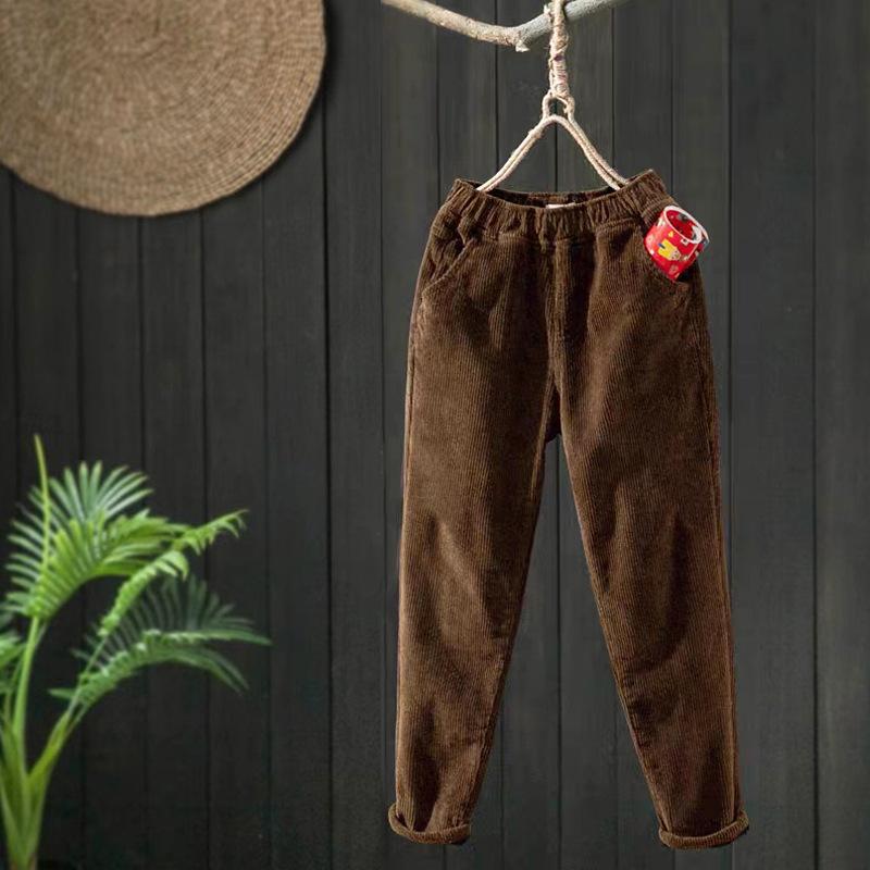 Thick and Casual Haren Pants with Added Velvet Long Pants with Corduroy, Autumn and Winter New Styles, Artistic Retro, Simple and Warm Pants for Women