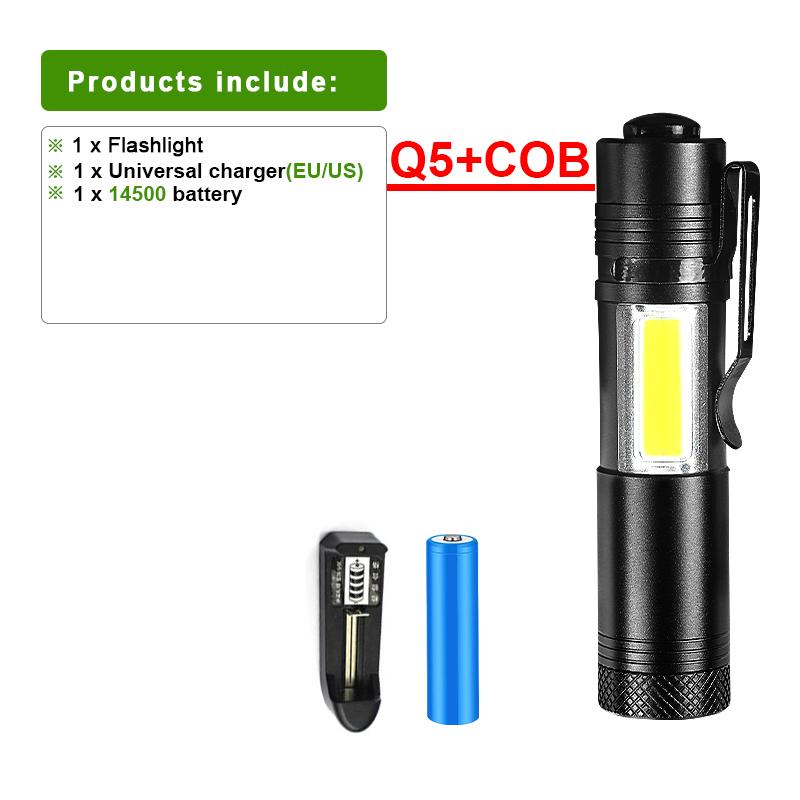 Мини портативный фонарик Q5+COB светодиодный супер яркий фонарик уличный фонарь с зажимом для ручки дальний свет фонарика