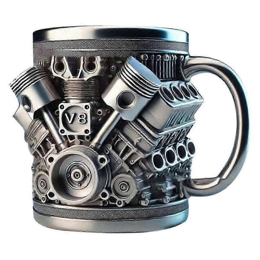 Creative 3D V8 Car Engine Stainless Steel Mug - 16oz Coffee Mug Home Office Personalized Gift for Car Lovers