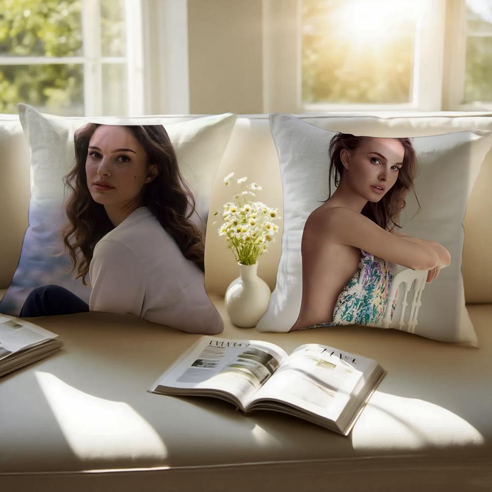 NNatalie Portman Cushion Cover Pillowcase Antidustmite Invisible Zipper Short Plush Sofa Cushion