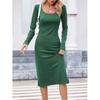 Women's Long Sleeve Square Neck Slim and Elegant Long Dress