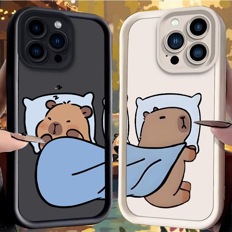 Мультяшный Милый Сидящий Спящий Капибара Чехол для iPhone 17 Air 16 E 15 14 Plus 13 12 Mini 11 Pro Max Пылезащитный Силиконовый Чехол