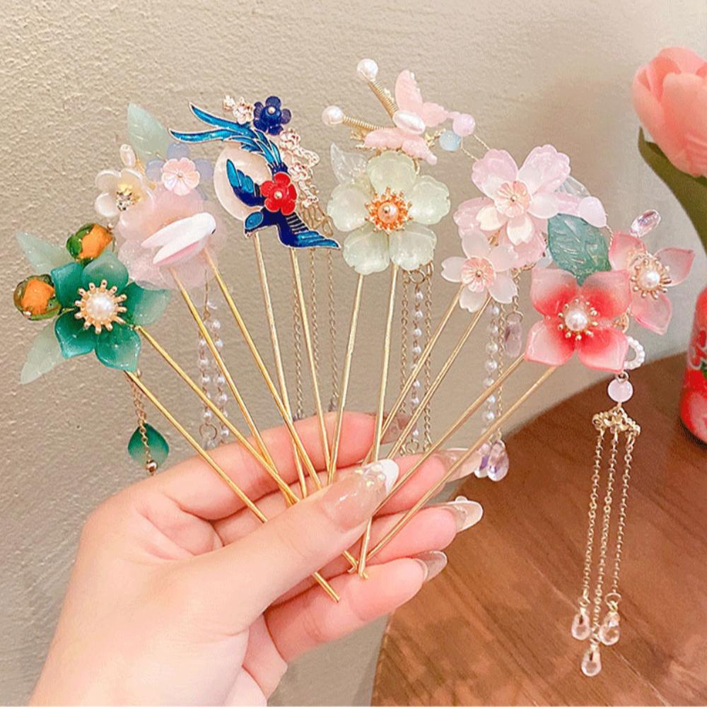 Ancient Style Peach Blossom Hairpin Classic Chinese Headwear Sweet Pendant Hair Stick Women