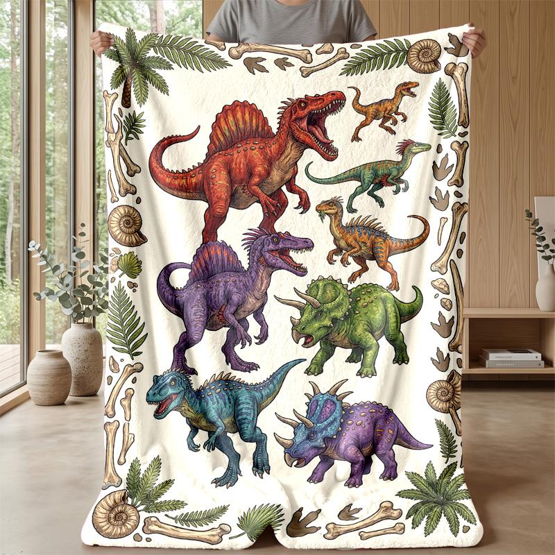 Dinosaur Floral Pattern blanket Personalized Name Flannel Blanket Soft Cozy Plush Throw for Sofa Bed Lightweight Home Decor