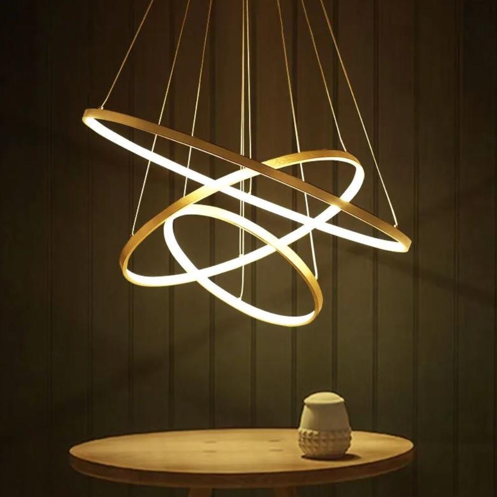 LED ceiling pendant lamp, chandelier, 3 rings, 76w, gold color, adjustable, NEUTRAL