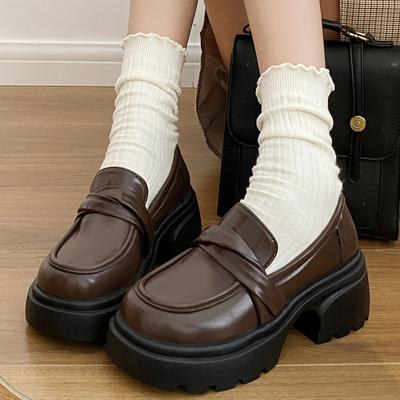 Модные ретро лоферы пенни на массивном каблуке для женщин, коричневые, из искусственной кожи, туфли на платформе, женские, на толстой подошве, слипоны, в стиле колледжа, обувь для платья JK