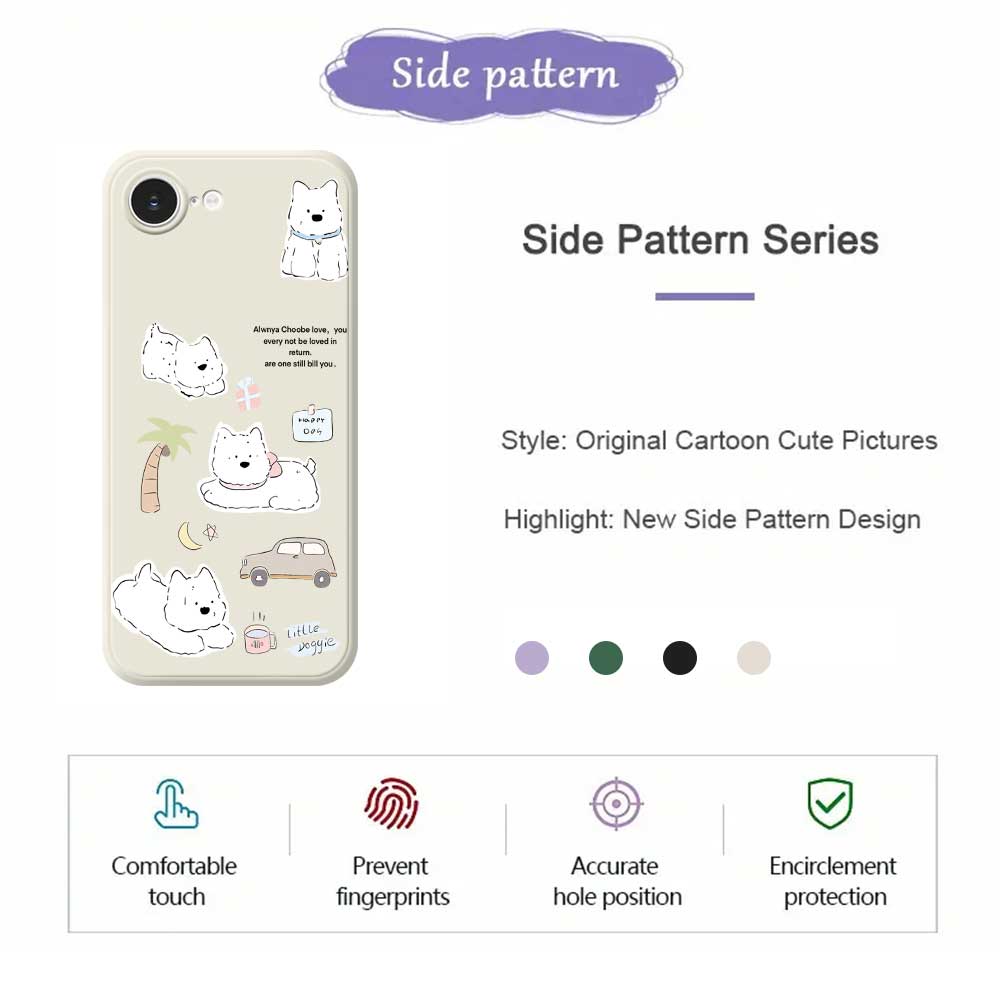 For iPhone 16e Case Cute Happy Dog Pattern Printing Straight Edge TPU Phone Back Cover