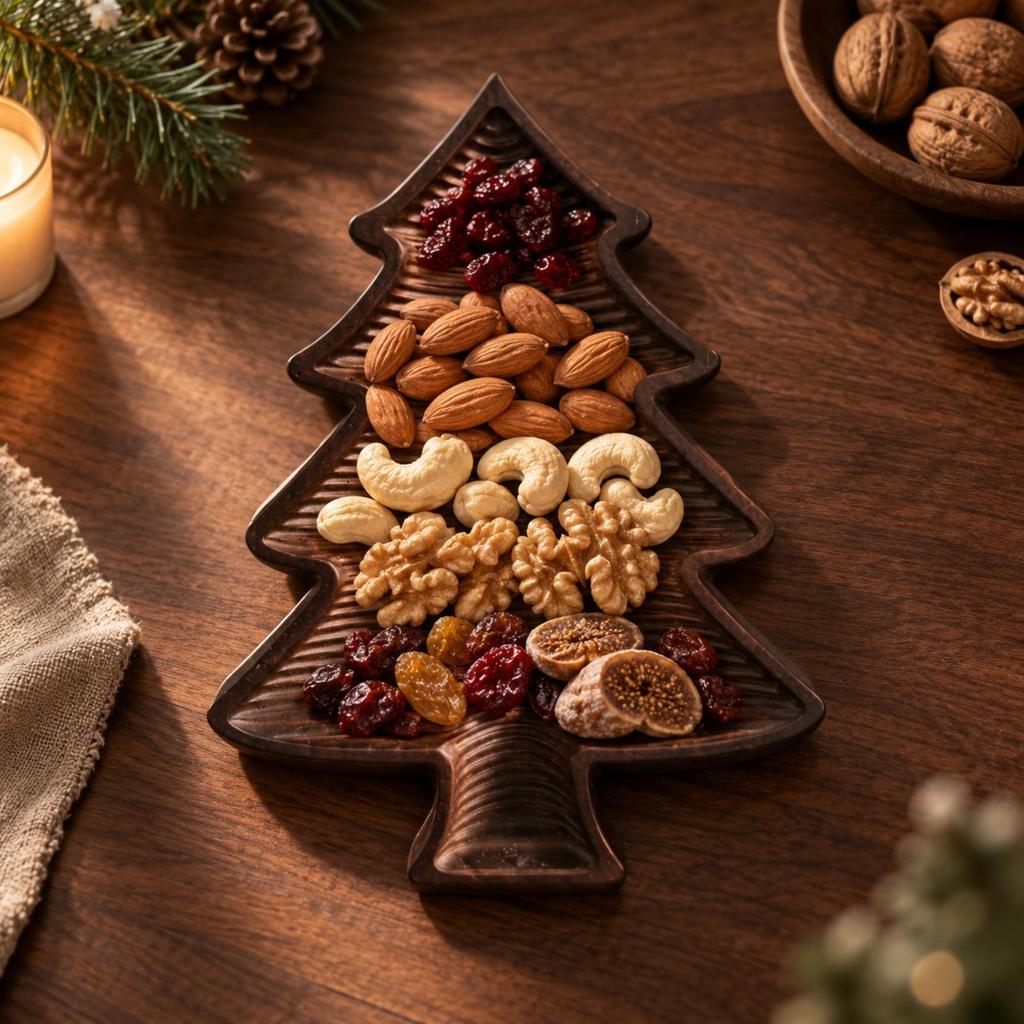 Christmas Tree Shaped Wooden Serving Tray Handcrafted Festive Wood