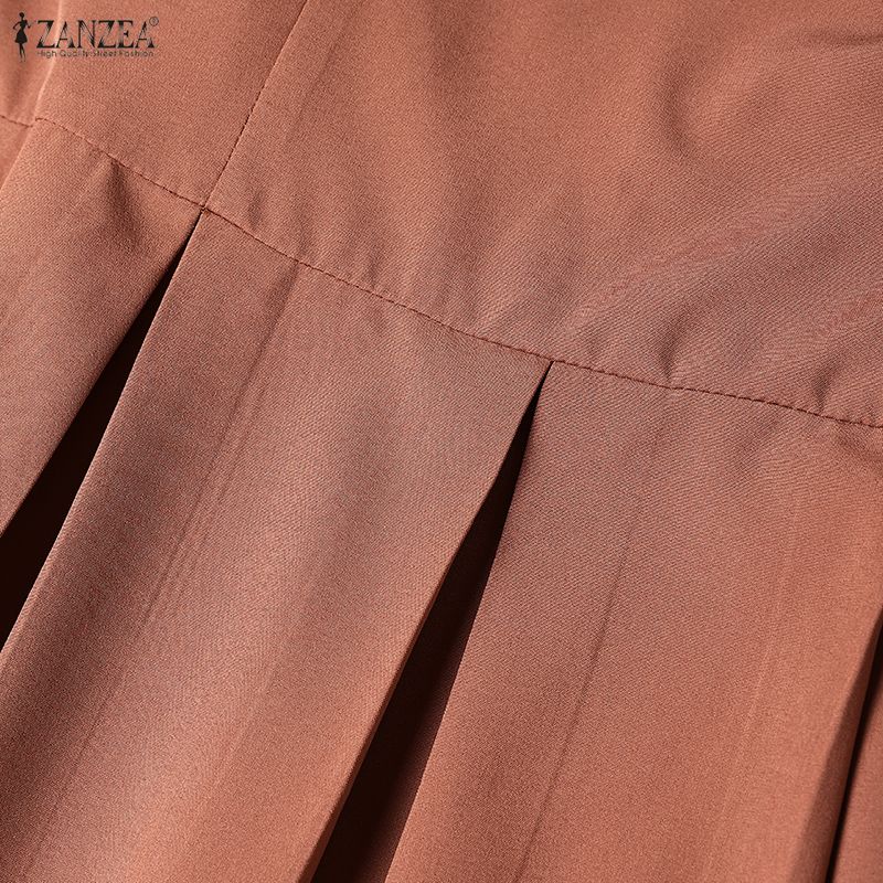 ZANZEA Женское повседневное платье с круглым вырезом, длинными рукавами и мусульманским длинным платьем