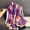New Spring and Autumn Retro Floral Cranes Temperament Simulation Silk Large Long Scarf Sunscreen Outwear Shawl Female Silk Scarf