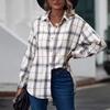 Модная женская одежда Блузка с клетчатым принтом Мягкая и удобная блузка Топы с длинным рукавом Домашняя одежда Рубашки с V-образным вырезом на пуговицах