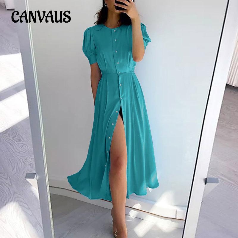 Summer Women's Dress Temperament Commuter High Waist Solid Colour Fashion Long Dresses
