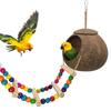 Natural Coconut Shell Parrot Nest & Swing Toy - Warm Tiger Skin Design