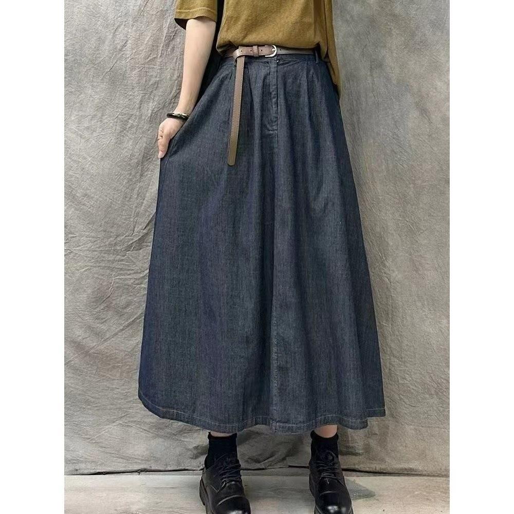 Cotton Blend High Waist Vintage Long Skirt For Women Spring Summer Casual Wear