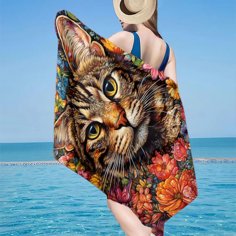 Glamorous Cat In Shades Beach Towel, Super Soft Microfiber, Gift for Her/Him, Birthday, for Pool, Beach, Travel, Home Decor Fan gifts