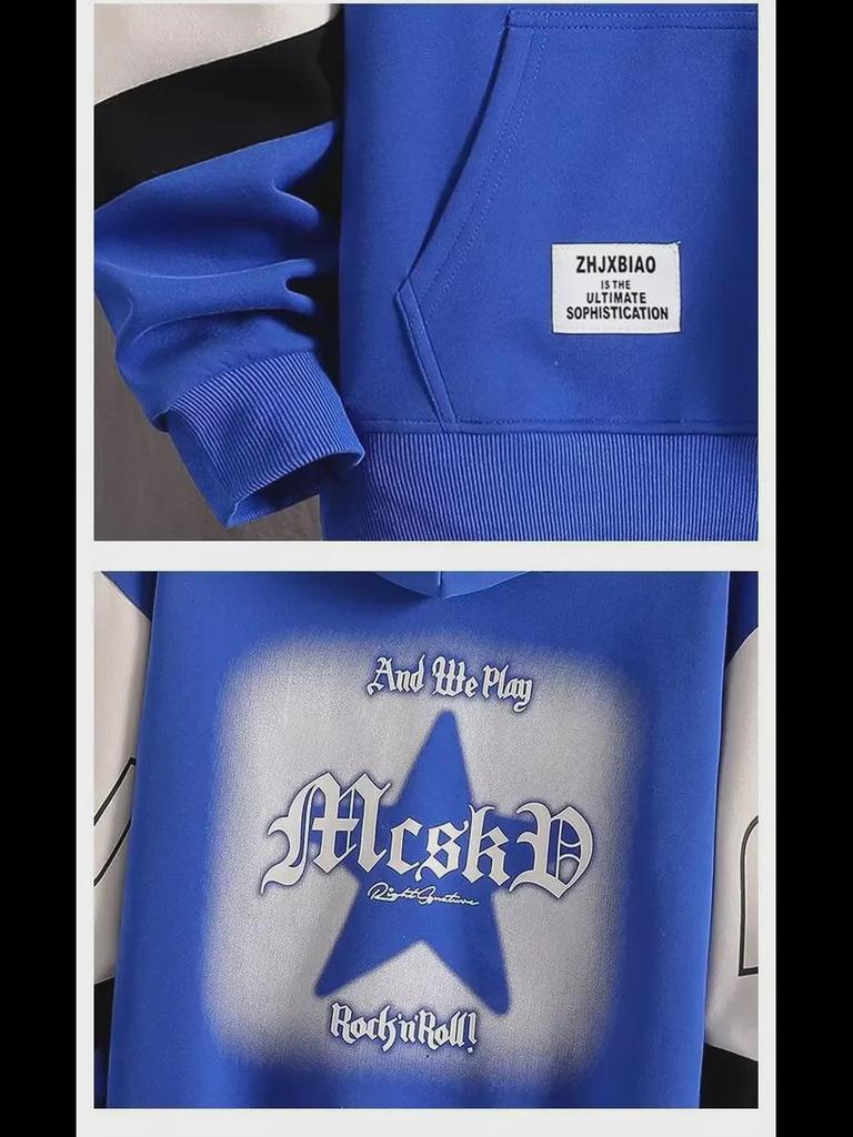 Boys' Plush Hooded Sweatshirt: Thick, Warm Pullover for Autumn/Winter, Perfect for Layering.