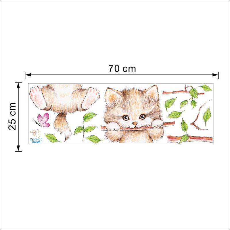 Lovely Kitten On Tree Branch Wall Stickers Home Diy Cartoon Cat Animals Mural Kids Room PVC Decals
