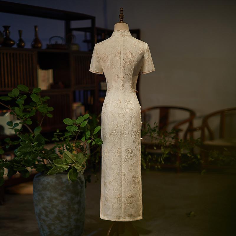 Кружевное платье Cheongsam с длинными рукавами и тремя точками, улучшенное традиционное Cheongsam