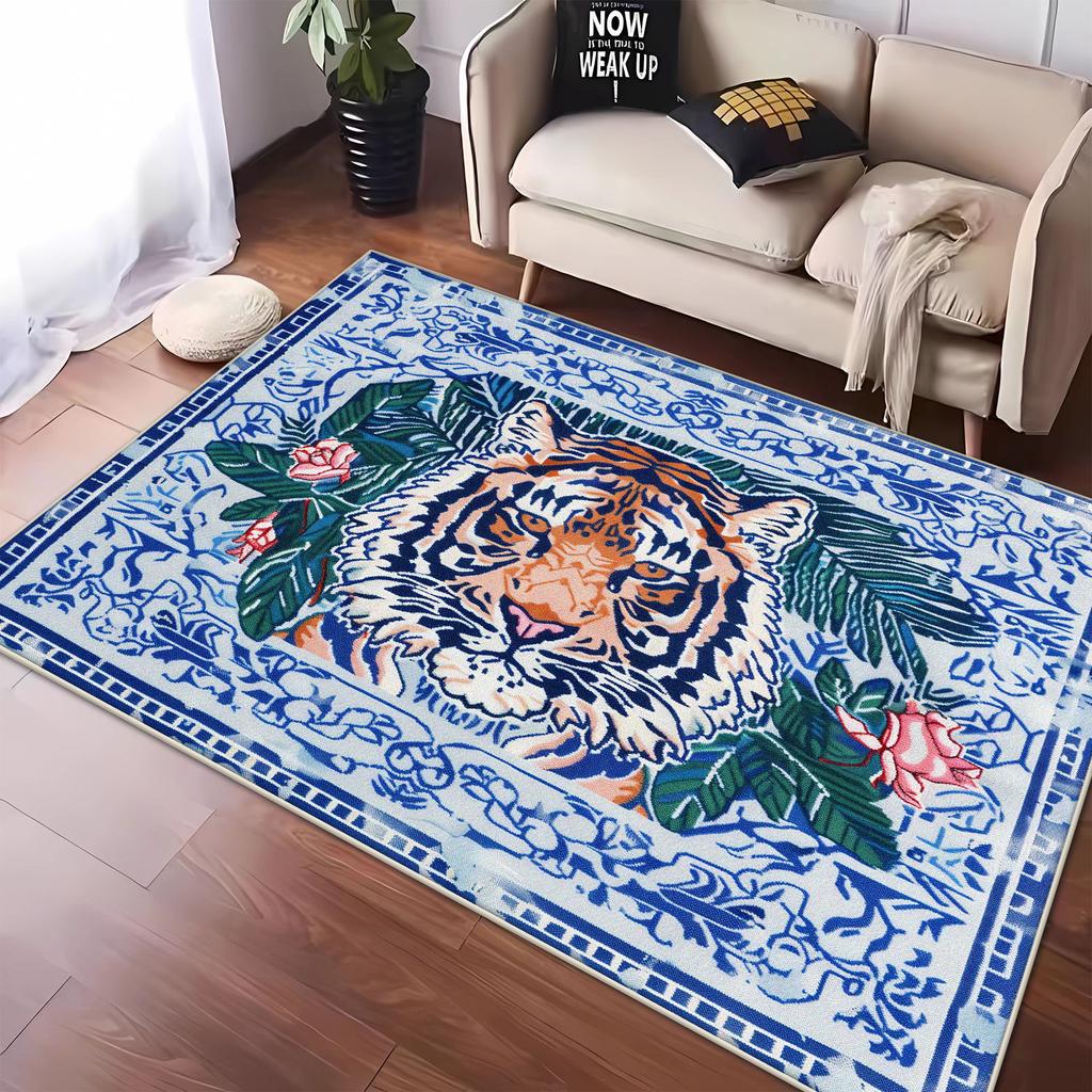 Modern Style Big Size Living Room Rugs Tiger Pattern Bedroom Carpet Soft Non-slip Mat for Kids Foldable Easy Clean Customizable