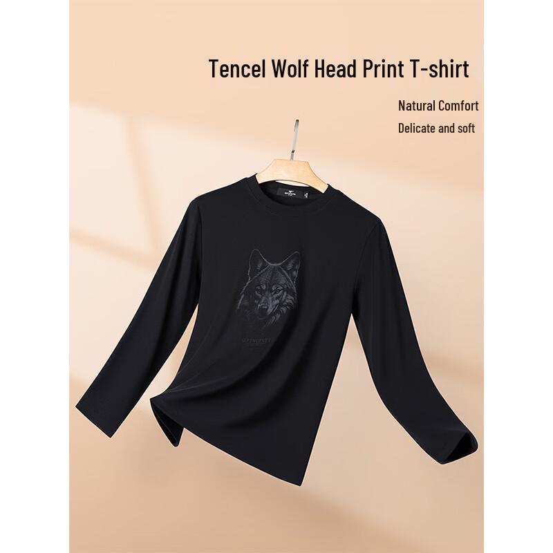 Septwolves Men's Tencel Blend Long-Sleeve Round Neck T-Shirt