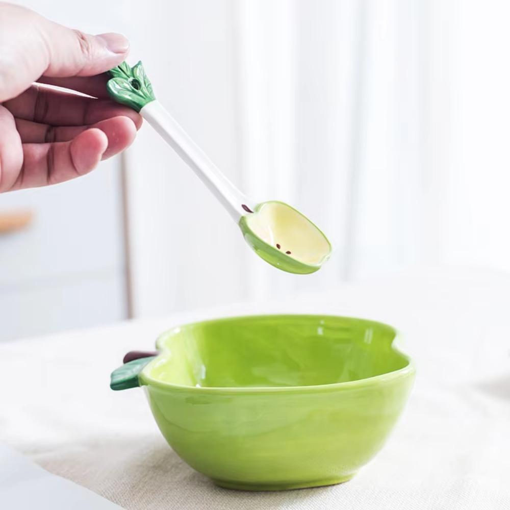 Керамическая креативная миска в форме фрукта, мультяшная овощная посуда, милая миска, сервировочная миска, клубника с ложкой, японская