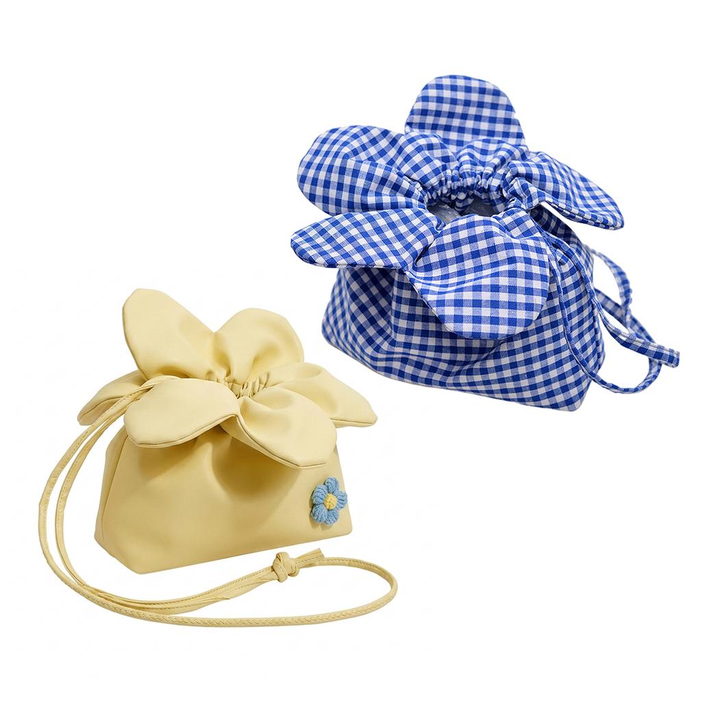 Flower Print Drawstring Bucket Bag Double-Sided Large Capacity Shoulder Crossbody Bag for Commuting and Daily Use