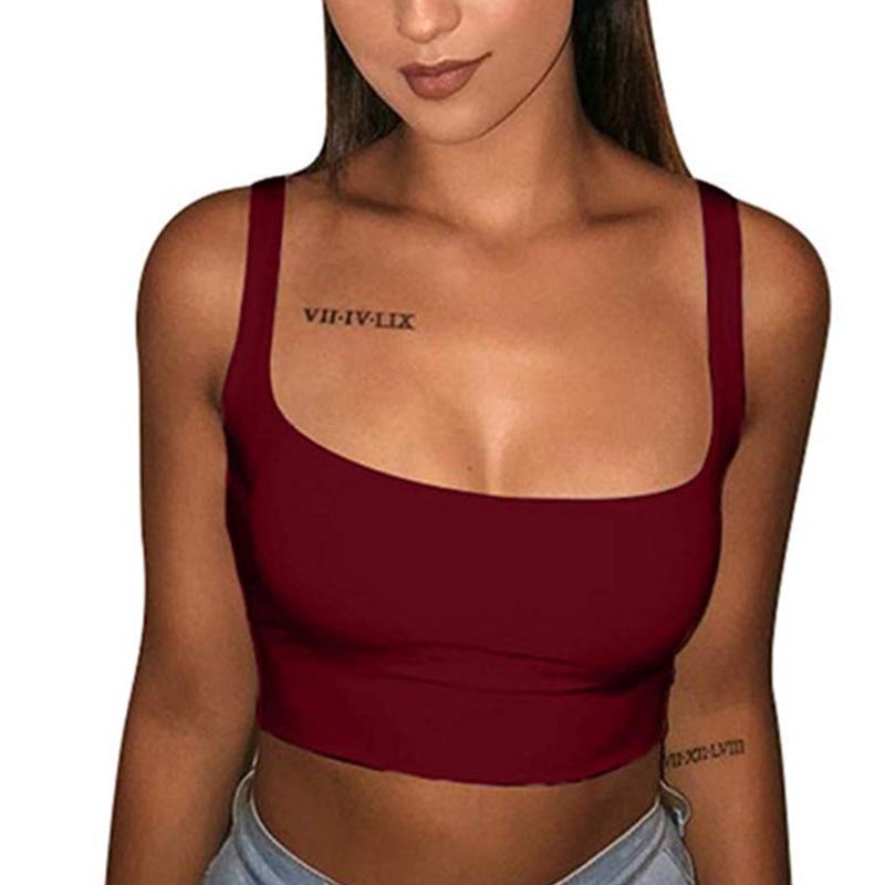 Sexy Women Solid Strappy Tanks Vest Crop Top Summer Sleeveless Slash Neck Tanks Beach Women Sports Tank Tops