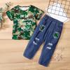Футболка с камуфляжным принтом для маленьких мальчиков, топы, джинсовые штаны, брюки, комплект одежды, комплект одежды из 2 предметов