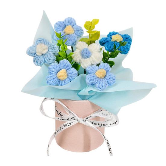 Вязаный Цветочный Букет Ручной Работы Искусственный Вязаный Букет Подсолнух Гвоздика Тюльпан Пушистые Цветы Подарки для Мамы Жены на День Рождения Юбилей