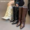 Женские высокие сапоги на высоком каблуке с острым носком, кожаные туфли женские, тренд 2025 года, зимние высокие челси, мотоциклетные ботинки до колена