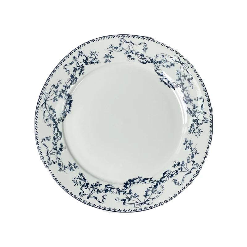 Обеденная тарелка в стиле ретро в китайском стиле с синими цветами, изысканные тарелки для завтрака, тарелка для десерта, закусок и послеобеденного чая высокого класса