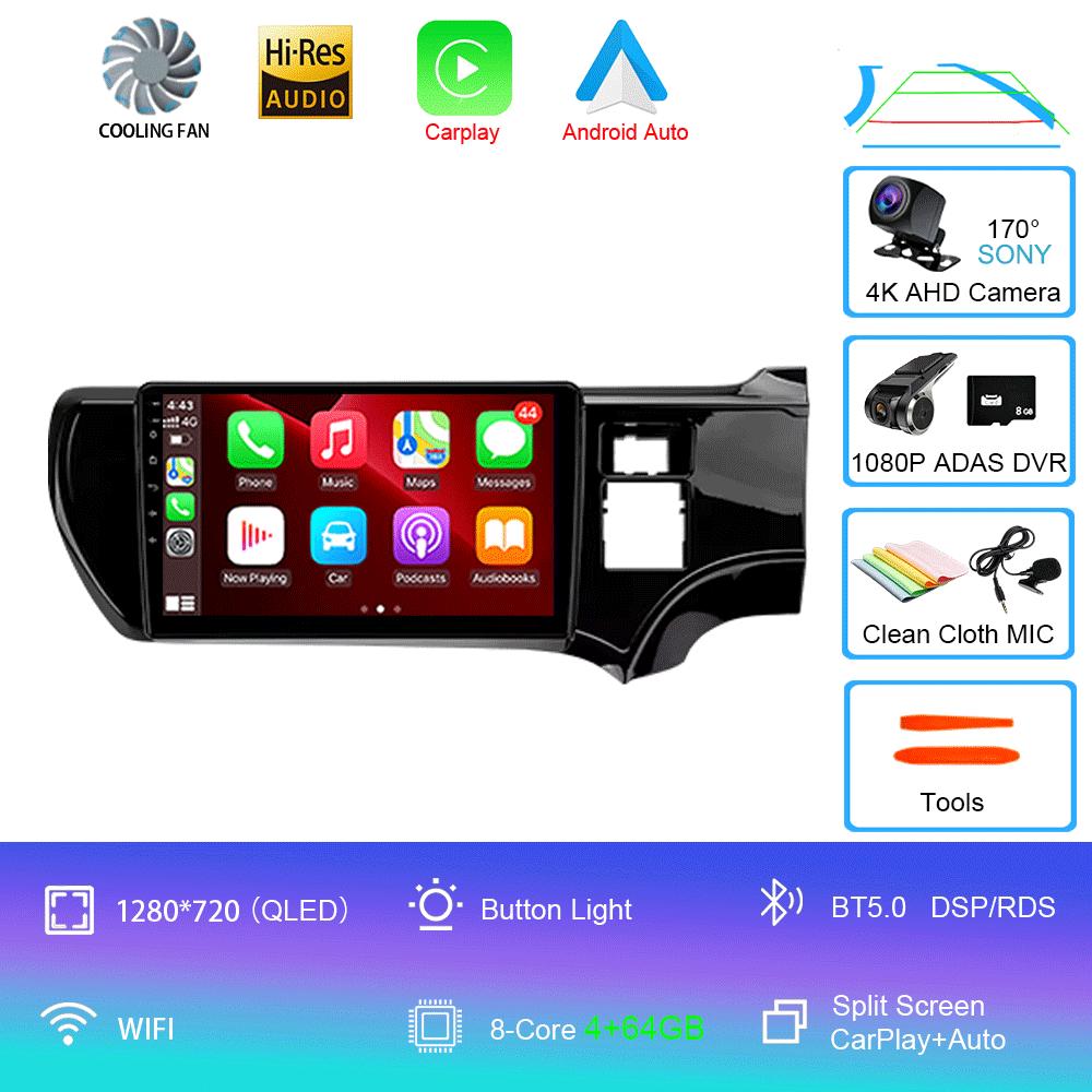 Автомобильное радио Android 14 Carplay Auto WIFI+4G мультимедийный проигрыватель для Toyota Aqua LHD RHD 2011 - 2017 Автомагнитола Стерео 2din Головное устройство